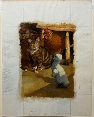Original TROY HOWELL ‚Ugly Duckling‘ CAT Chicken Duck BOOK Illustration PAINTING