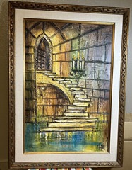 Original Signed Van Hoople Winding Castle Staircase-Stairway To Heaven Painting
