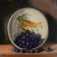 “Blueberries (spilled)” NOAH VERRIER Still life oil painting, Signed art print