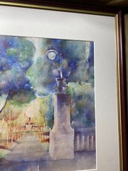 „City Park Entrance And Landscape Scene“ Watercolor Painting – Framed