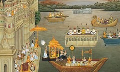 Indian Miniature Painting Of Udaipur Maharaja Enjoying in Boat 17×13.5 Inches