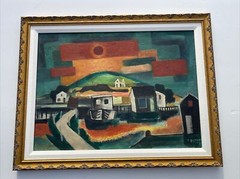 Mid Century Painting Sunset New Jersey Maurice Bilton Listed Famous Cubism 1950