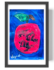 Guajardo Art: Snow White Apple 9X6 Original Paper Signed Art Whimsical Wall Art