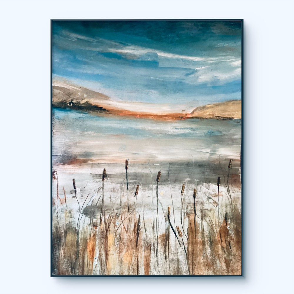 Mary Myers Original Expressionist lake Painting on watercolor paper 9×12