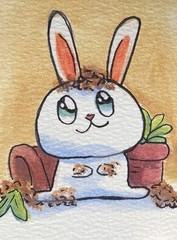 ACEO Original Mixed Media Painting Art Bunny