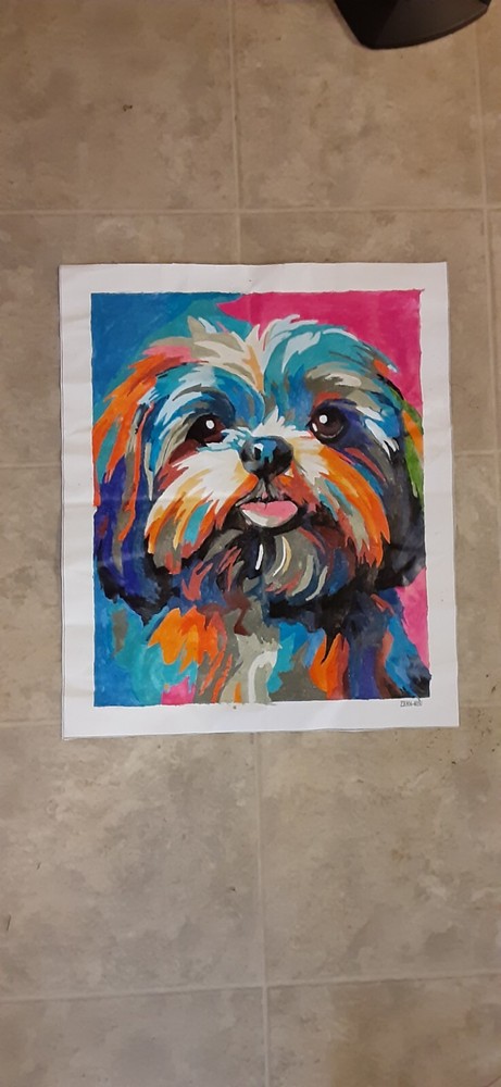 Dog Hand Painted By Number Painting on Canvas Completed Unframed 16 x 20