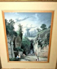Original Gioacchino La Pira Gouache Watercolor Painting Grotta di Pozzouli 1870
