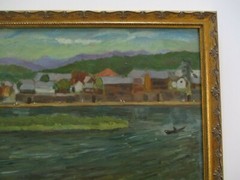 1950’S OIL PAINTING MYSTERY SIGNED MYSTERY IMPRESSIONIST REGIONALISM MARINA