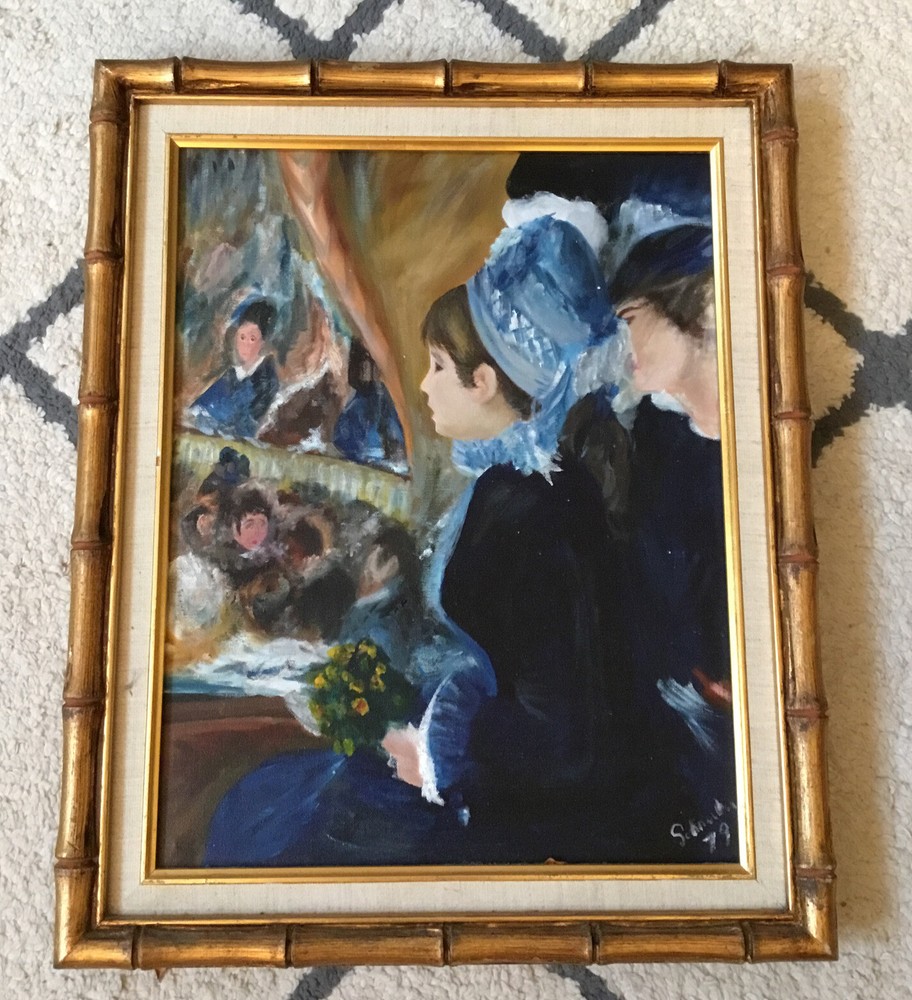 VTG Canvas Oil Painting Copy Of Renoir Woman At Theater Signed Framed 1979 MCM