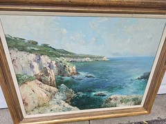 Vtg William Visintin Oil Painting Canvas Italian Seascape Ocean Cliffs 30″ x 40″