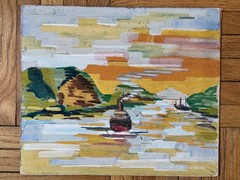 Vintage Goauche on Board Landscape Panama Canal Jean Schweckler 13 x 11