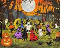 8×10 print of painting RYTA HALLOWEEN BLACK CAT VINTAGE STYLE FOLK ART Party 🎃