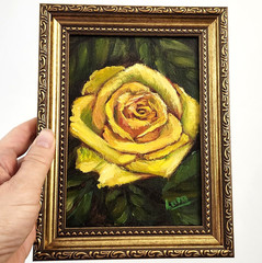 Framed Yellow Rose Original Oil Painting 5×7 Signed OOAK Floral Wall Art