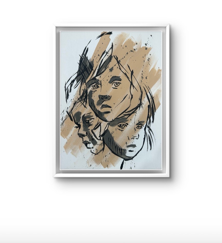 Original Abstract Three Girl Face Painting 14×11 canvas Modern Wall Art Home New