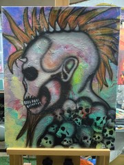 paintings on canvas, 16×20 and 20×20 on wood canvas. all are acrylic based.