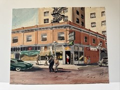 Antique Painting Wpa Regionalism American Urban Street Scene Edwin Jaquet Texas