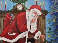 Vintage Gloria Nelson Signed Hand Painted Santa Christmas Canvas 14″×11″