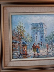 VTG MCM Impressionist Paris Street Scene signed „Burnett“;Lovely, Ornate Framing