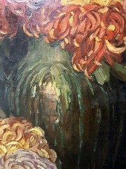 Oil Still Life Aux Flowers Art Deco Large Format 32 5/16X31 1/2in Signed
