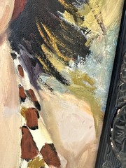 Original Portrait Painting Woman Sun Hat Summer Beach Spring Framed Art 21×25