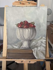 Original Strawberry Still Life Oil Painting, Wall Art, Vintage European Style