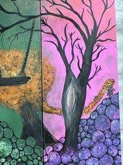 Wood Art, Tree Art, Scrap Wood Painting, 2 Piece Art, Girl Art, Tree Swing