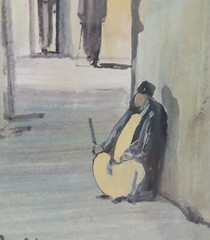 Simon Rosen 1966 Original Watercolor Jerusalem Alleyway Noted Israeli Artist