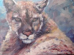 GERRY MILLER -. Unique. Artwork. „COUGAR“. Oil paint on board.30x40cm-