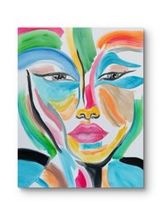 Abstract Woman Face Brush Stroke Painting Colorful Expressionist Canvas 16×20
