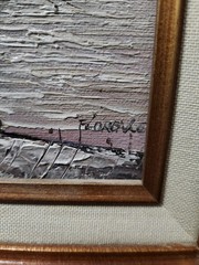 Vintage Framed Oil Painting Harbor Scene Fishing Boat Signed Florence Nautical