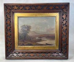 19th century Hudson River School? oil on canvas in carved wood frame