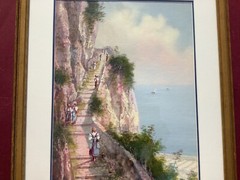 Large Maria Ada Gianni Gouache „The Phoenician Steps of Capri“