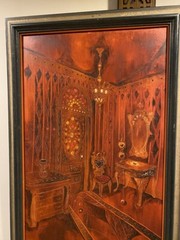 THE RED ROOM, FRAMED OIL ON WOOD ETCHING, ONE OF A KIND