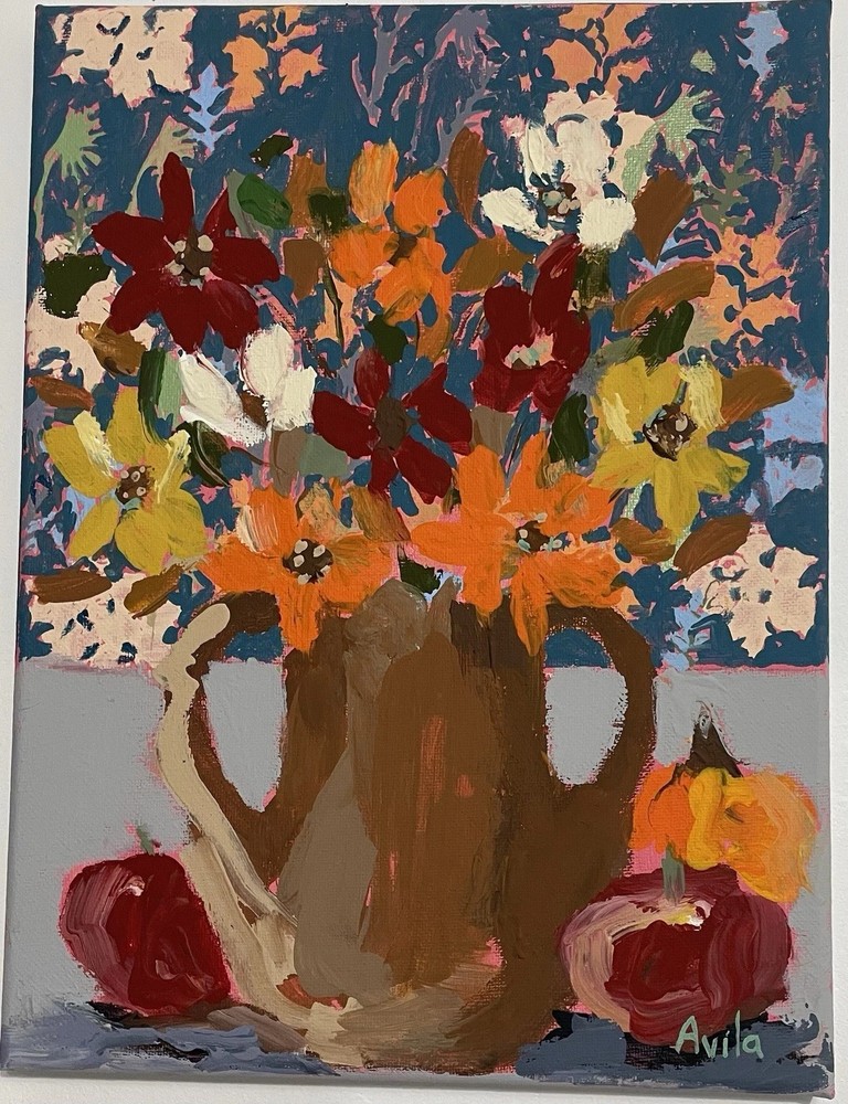 Original Painting ,fall flowers in a vase by Maria Avila,fall Decor, Art, 9X12