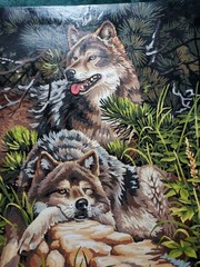 Wolf Companions in Forest Paint-by-Numbers Completed 16×20 Artist-L. Fanning