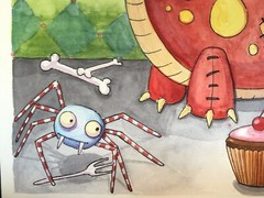 „Mr. Spider & the Dinosaur“ OG Painting Evil Toys Creepy Cute Goth Halloween