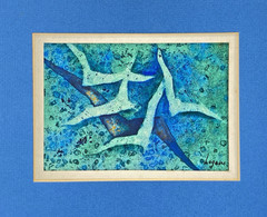 1970s Signed Abstract Impressionist Painting Watercolor Gouache Matted Framed