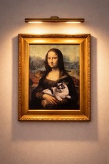19×24 Mona Lisa by Leonardo Da Vinci with A Cat Canvas With Certificates New