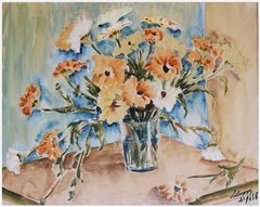 Shulamit Silagyi: Flowers in Glass Vase 1960s / Israeli Jewish Polish Modern