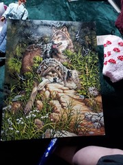 Wolf Companions in Forest Paint-by-Numbers Completed 16×20 Artist-L. Fanning