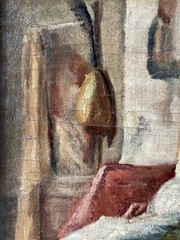 PORTRAIT OF SARAH BERNARDT AT THE THEATER SIGNED S. B. FRENCH OIL PANEL 19th