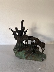 Animal Bronze 19th Century Deer Group By Ronl 1971