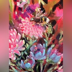 Original Bumblebee bouquet painting floral still life surreal nouveau flowers
