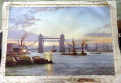 Large Oil on Canvas – Tower Bridge London c1900 by Rodney Charman UK Artist 1983