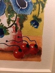Wonderful Watercolor Still life Vase Flowers And Cherries