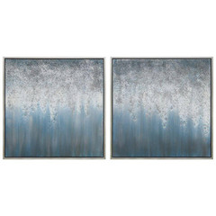 Blue Rain Textured Metallic Hand Painted by Martin Edwards Framed Abstract Dipty