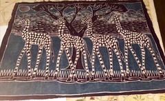 Original African Wildlife Scene Batik Painting Giraffes 46” X 31” Free Shipping