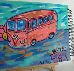 VW T1 painting acrylic unique signature 1/1 in A4 landscape format