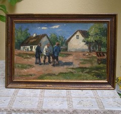 Willy Bille (1889) Farmyard Banter at Rural Denmark. Ca, 1930s.