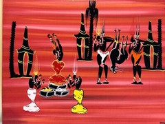 AFRICAN FOLK ART PAINTING REPUBLIC OF CONGO 12.5″ X 9.5″ SIGNED